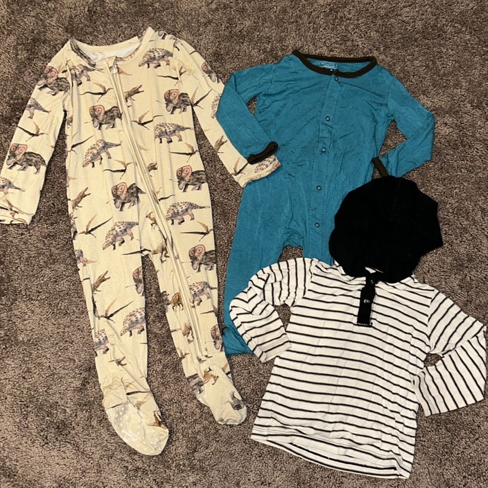Babyboy 18/24m posh peanut & kickee pants bamboo footie romper top bundle